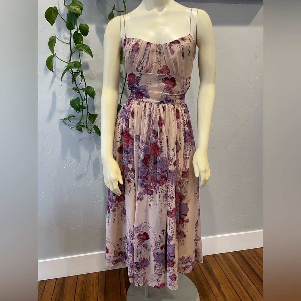 Pristine Y2K 100% silk Plenty by Tracy Reese Floral Midi Dress size 0